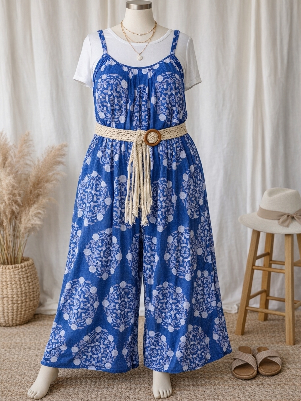 BloomChic Blue Boho Wide Leg Jumpsuit Romper 14/16